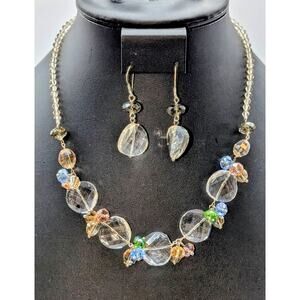 925 Sterling Silver Multi-Color Multi-Shape Cut Crystal Necklace & Earring Set